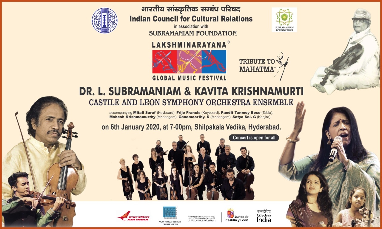 23 Member Symphony Orchestra of Castile and Leon (OSCYL) from Spain alongwith Dr. L. Subramaniam, Ms. Kavita Krishnamurthy & Group on Monday, 6th January 2020 at 7.00 pm at Shilpakalavedika, Madhapur, Hyderabad