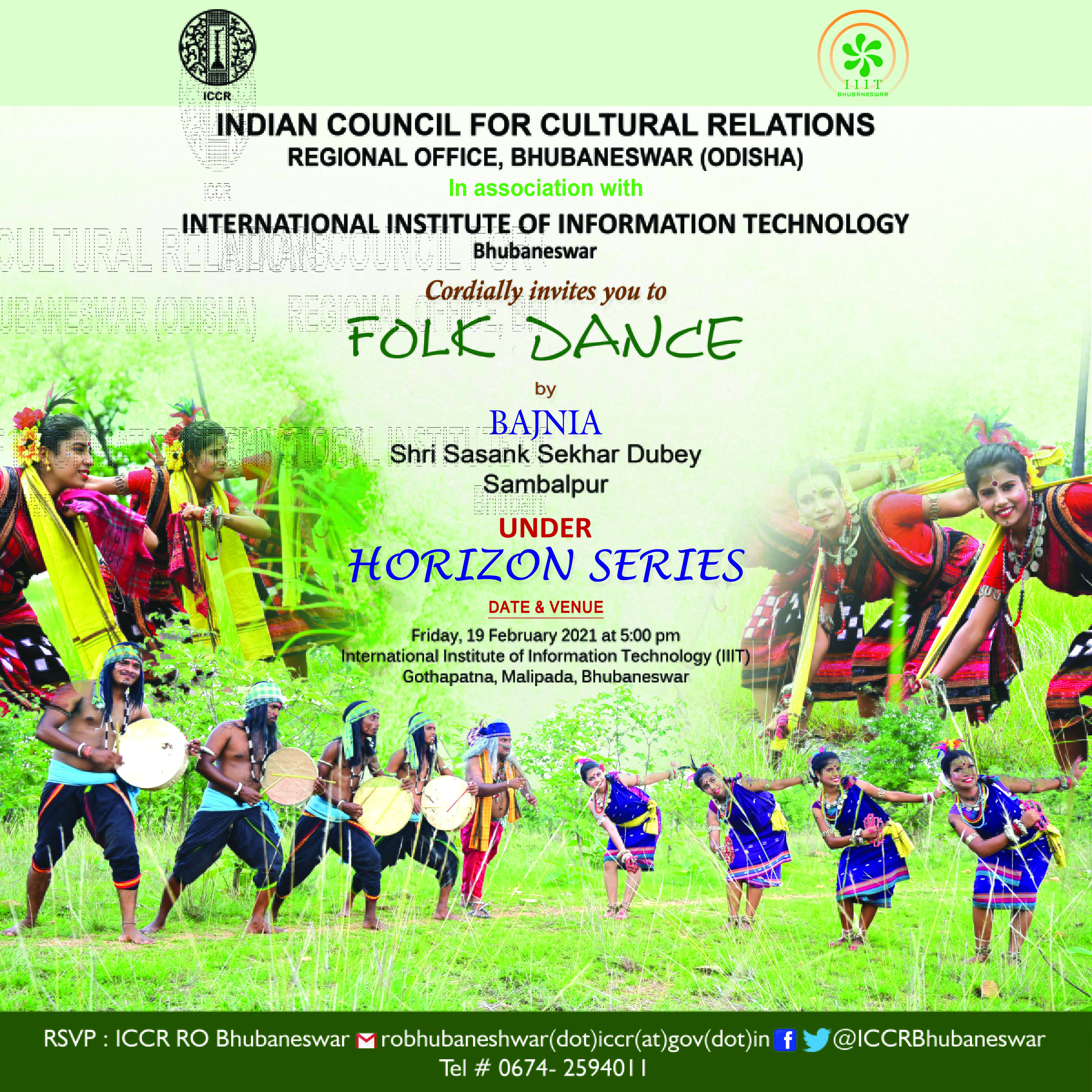 Folk Dance by BAJNIA, Shri Sasank Sekhar Dubey, Sambalpur under ICCR Horizon Series on Friday, 19th February 2021 at 5:00 pm at IIIT Bhubaneswar