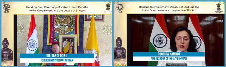 H.E. Dr. Tandi Dorji, Foreign Minister of Bhutan and Ms.Ruchira Kamboj, Ambassador of India to Bhutan at the handing over ceremony of Lord Buddha statue to the Government & people of the Bhutan H.E. Dr. Tandi Dorji, Foreign Minister of Bhutan and Ms.Ruchira Kamboj, Ambassador of India to Bhutan at the handing over ceremony of Lord Buddha statue to the Government & people of the Bhutan