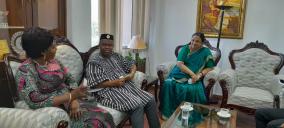 Hon'ble Minister Prof. Majeste Ihou Wateba,Togolese Minister of Higher Education & Research from Togo to India  paid a courtesy visit to the JNU Vice Chancellor Prof. Santishree D. Pandit on 3rd October 2022.