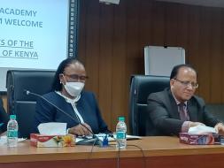 At Delhi Judicial Academy, Director, Mr. Manmohan Sharma warmly welcomed the Kenyan visiting delegation led by Chief Justice, H.E. Ms. @CJMarthaKoome  where she was briefed about Indian judiciary & laws.   Matters pertaining to bilateral collaboration were also discussed.