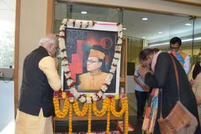 President, ICCR along with Vice-president, ICCR is garlanding the portrait of Netaji Subhash Chandra Bose.
